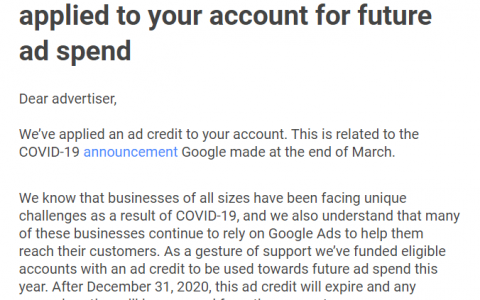 快訊：谷歌廣告發放廣告賬號贈金：面向全球中小型企業